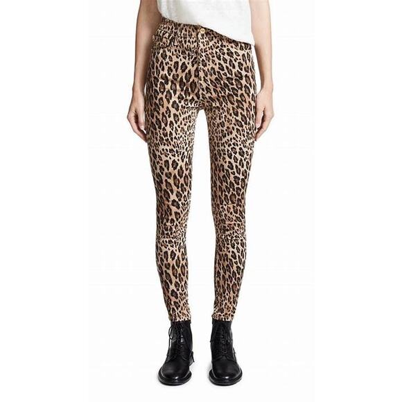 FRAME Denim Ali High Rise Leopard Animal Print Skinny Cigarette Pants Size 27 - Picture 1 of 9